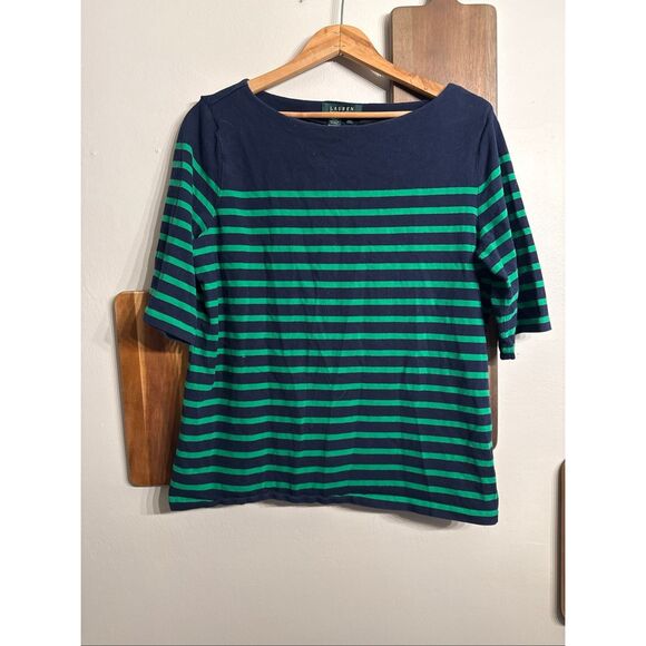 Lauren Ralph Lauren stripe 3/4 sleeve t-shirt size Extra Large - Picture 1 of 3